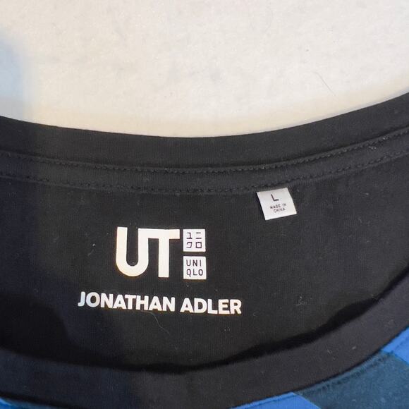 Jonathan AdlerX UT UniQlo Top Large Blue Diagonal Stripes Solid Back Sleeveless - Picture 2 of 8